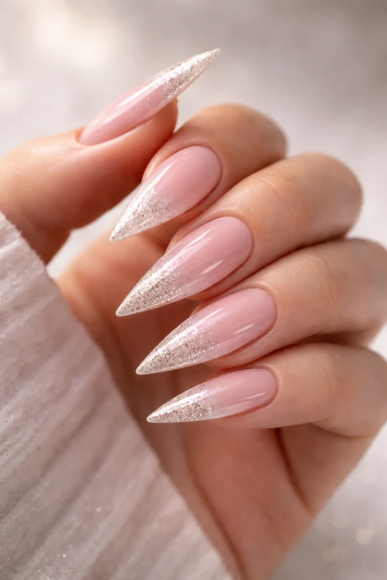 10 Light Pink French Tip Stiletto Nail Ideas