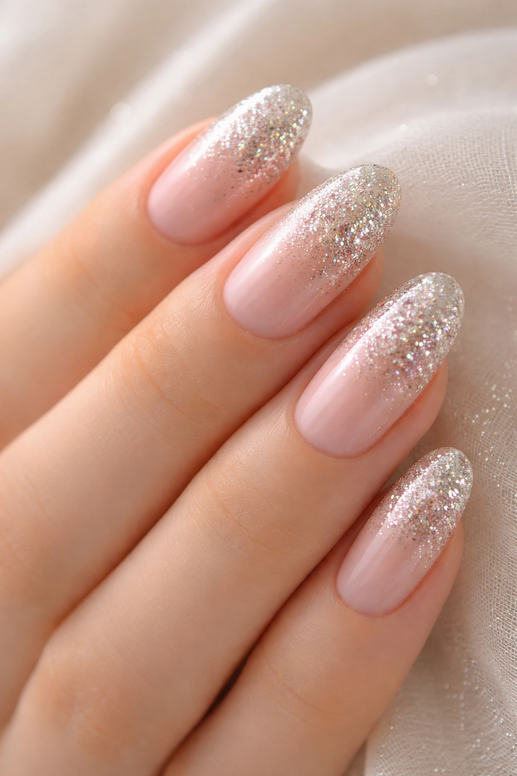 Nail tips glitter gradient manicure with subtle fade
