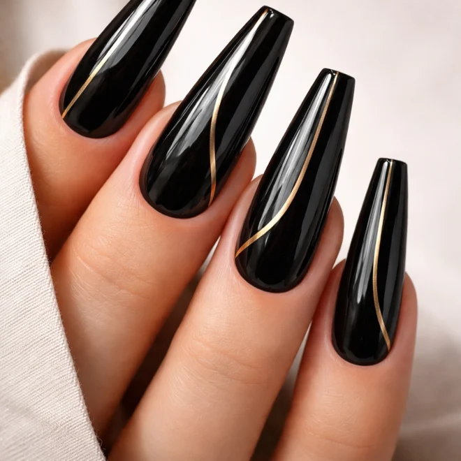 14 Black Coffin Nail Designs for Long Nails