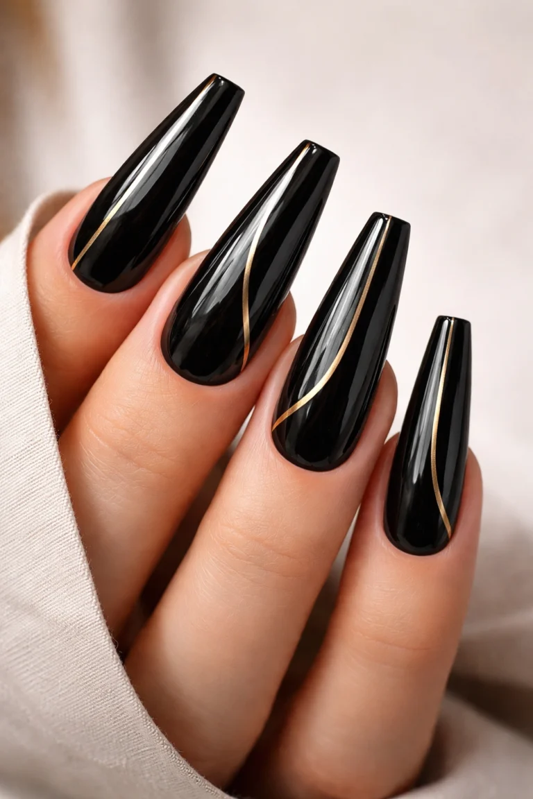 14 Black Coffin Nail Designs for Long Nails