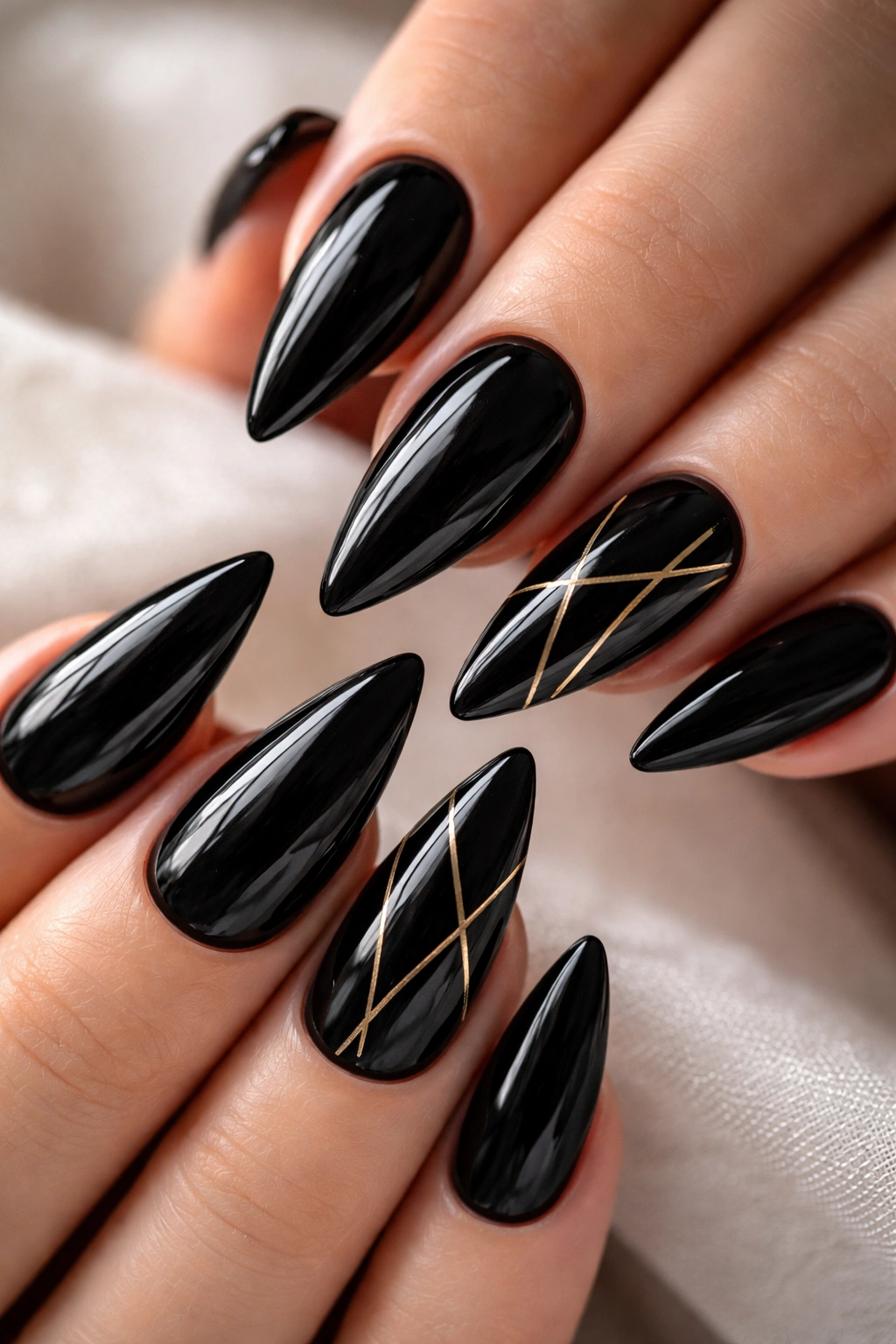 20 Black Stiletto Nails for Medium Nails