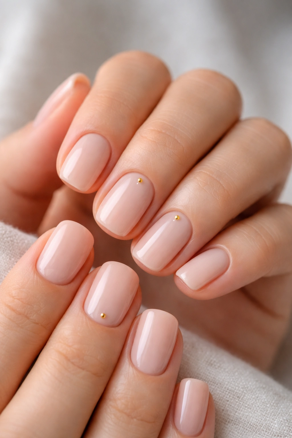 Close-up of tiny gold accent on a square-oval nail