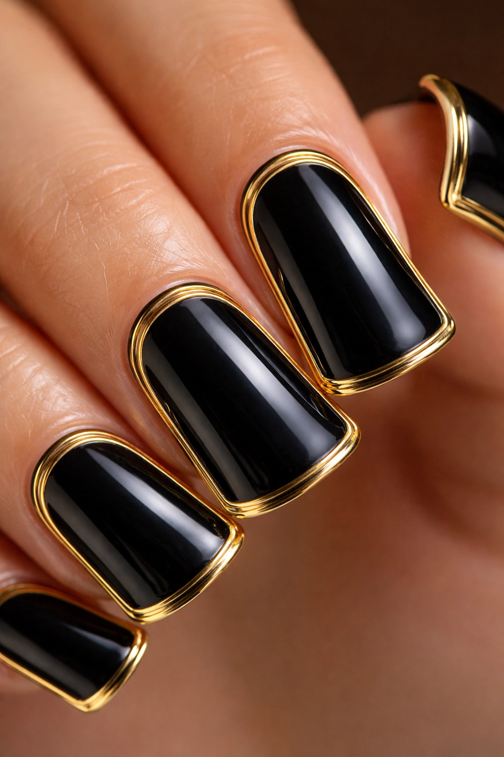 Duck nail featuring a metallic gold border along the edge