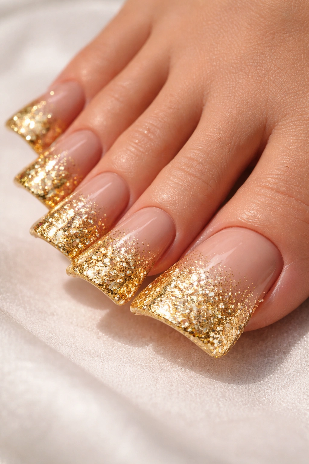 Gold glitter gradient duck nails on toes