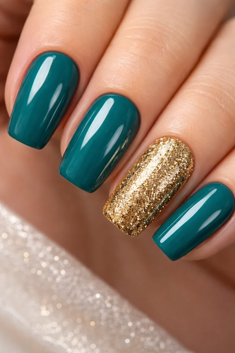 10 Teal and Gold Nail Combos That Stun