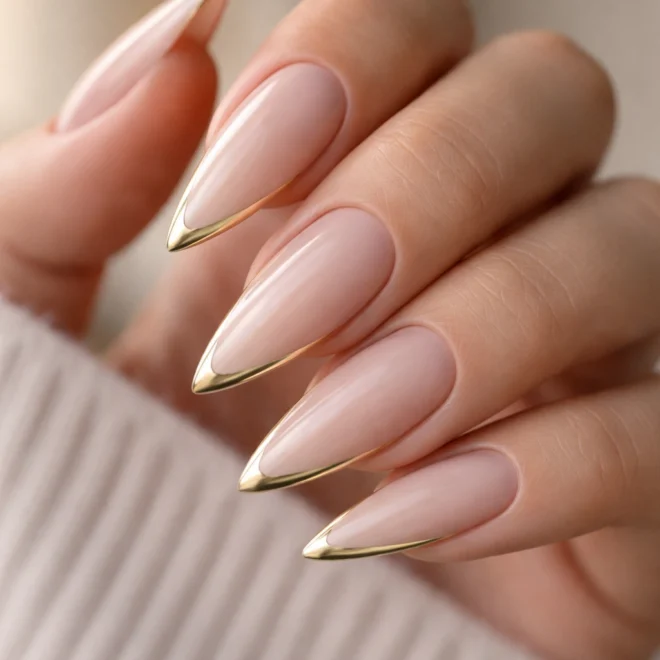 10 Gold French Tip Stiletto Nail Ideas