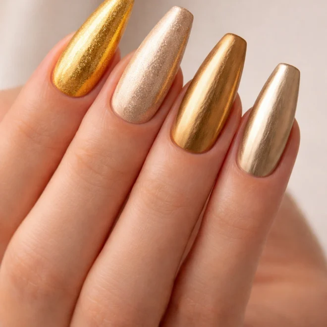 15 Gold Ballerina Nails With a Touch of Glam