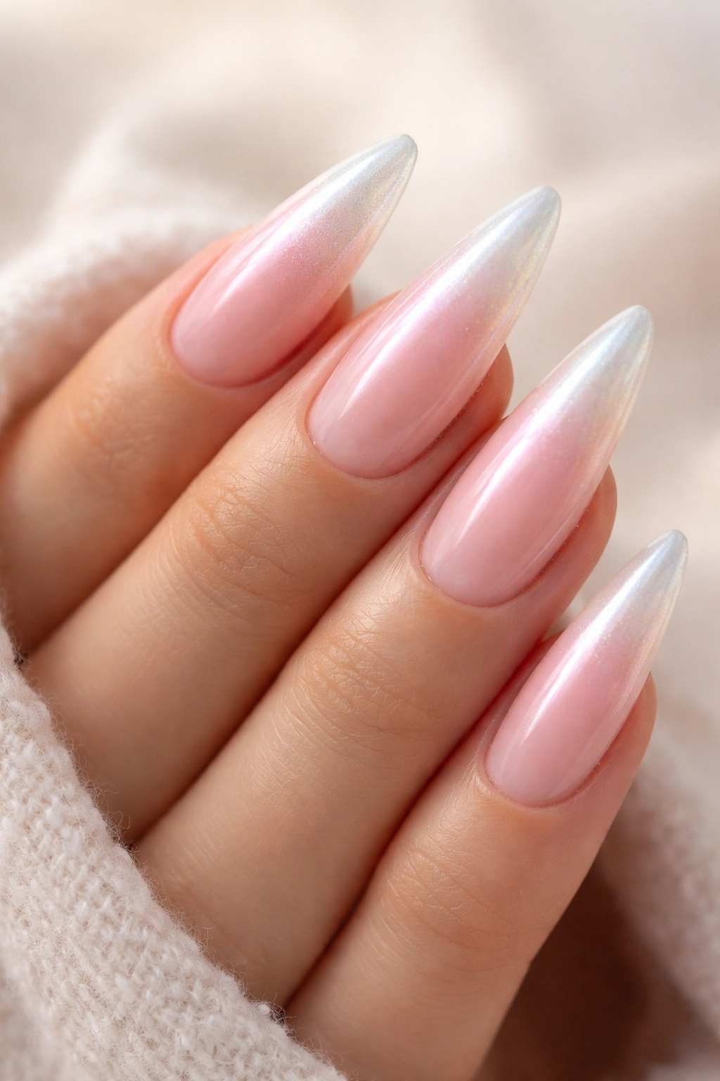 Gossamer pink nails with pearlescent gradient tips
