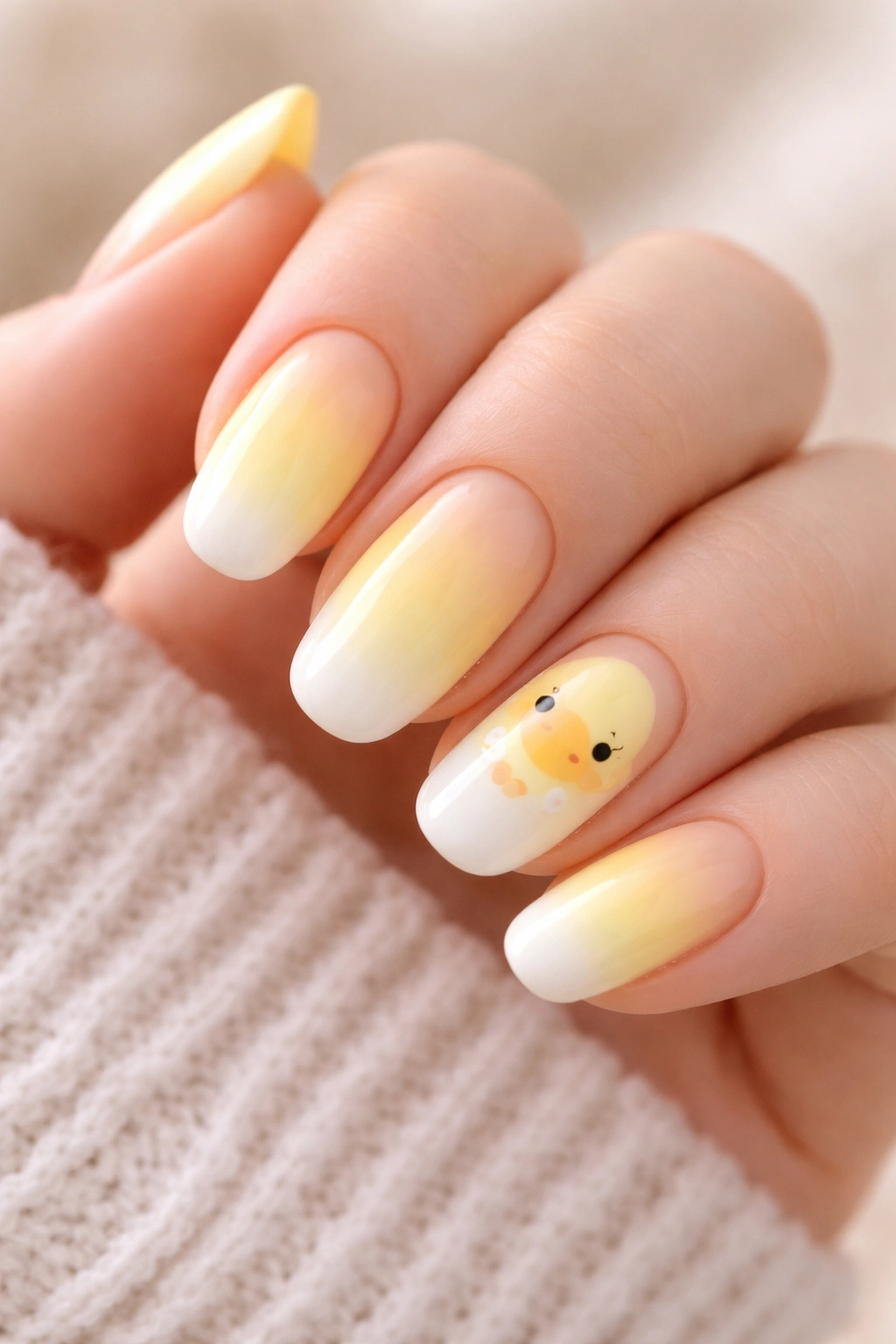 Nails with gradient duck design from yellow to white