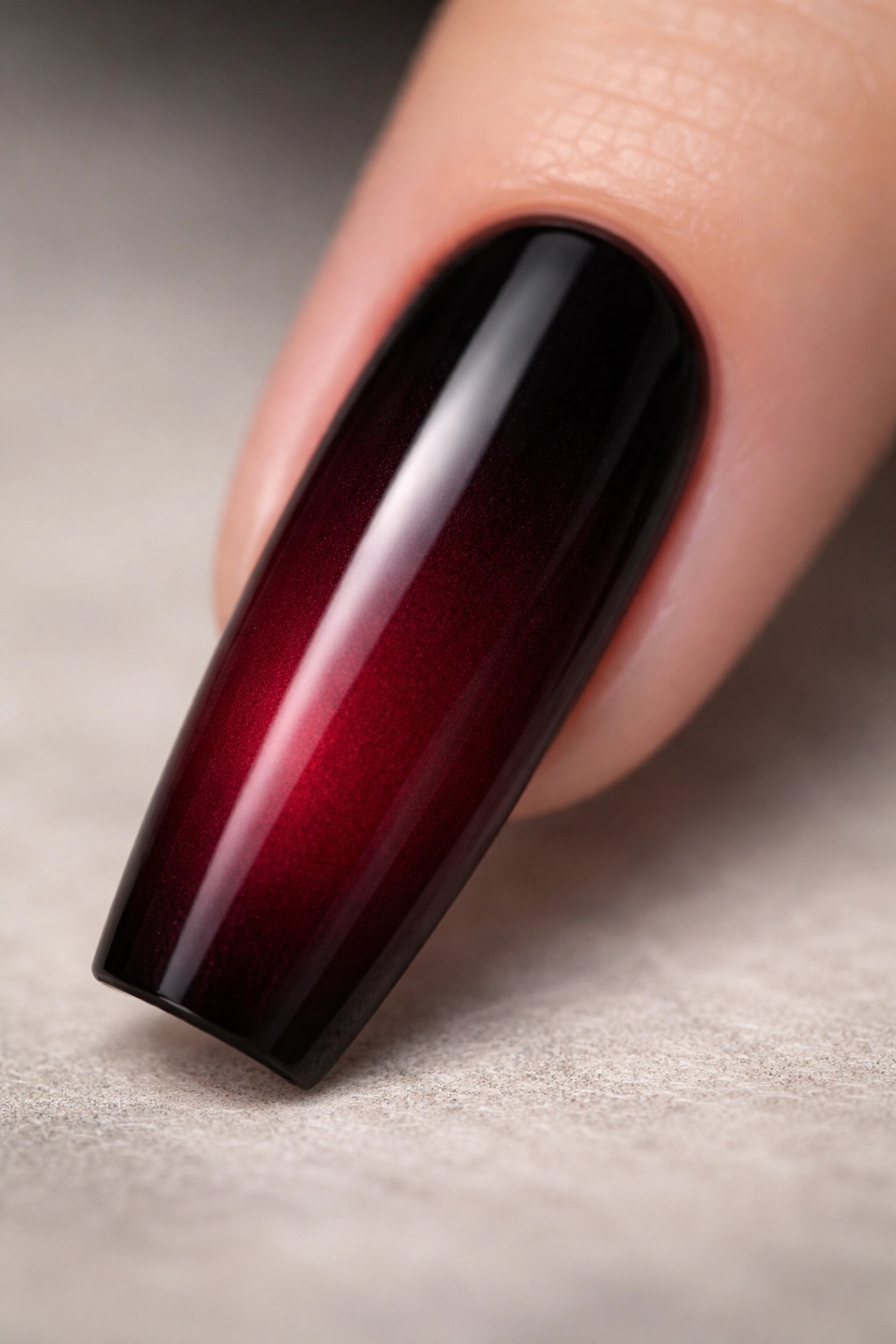 Coffin nail gradient from black to burgundy