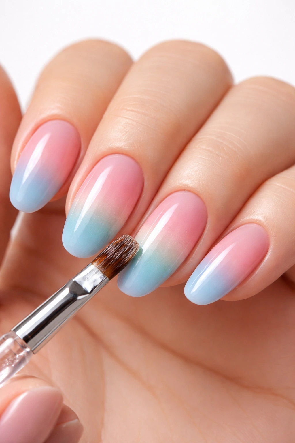 Nails showing precise gradient blending using a brush technique