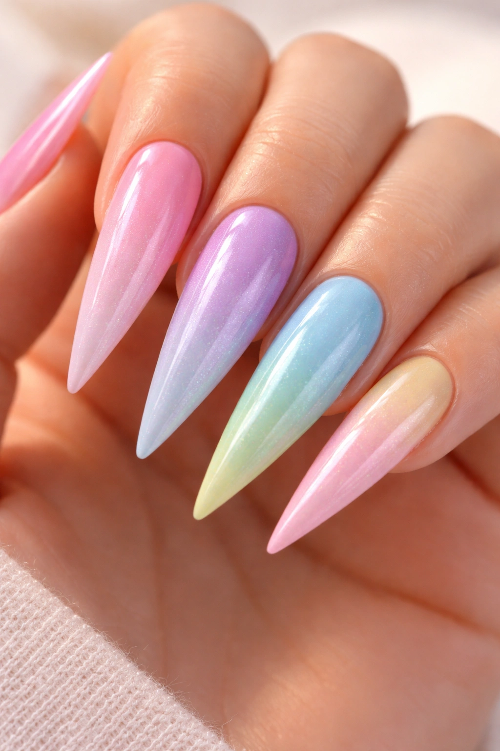 Multicolor pastel gradient stiletto nails