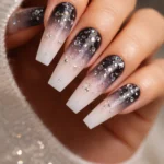 18 Long Coffin Nails With Rhinestones
