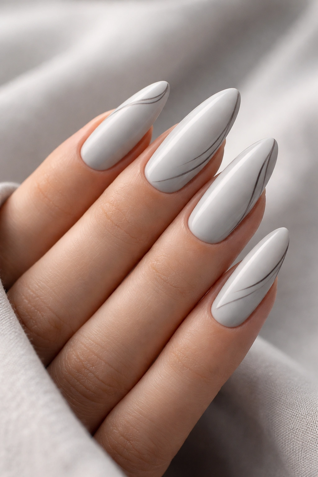 Soft gray matte nails with charcoal line art