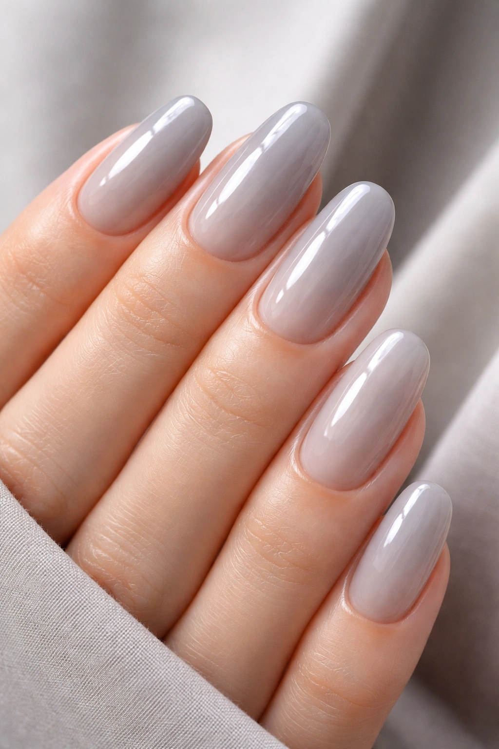 Nails in sheer gray and stone tones with a jelly finish