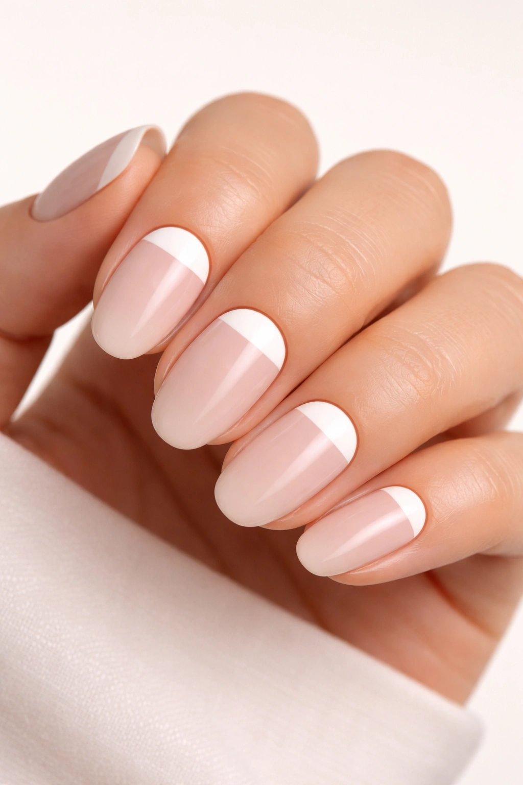 Nails with a half-moon cuticle design in contrasting color
