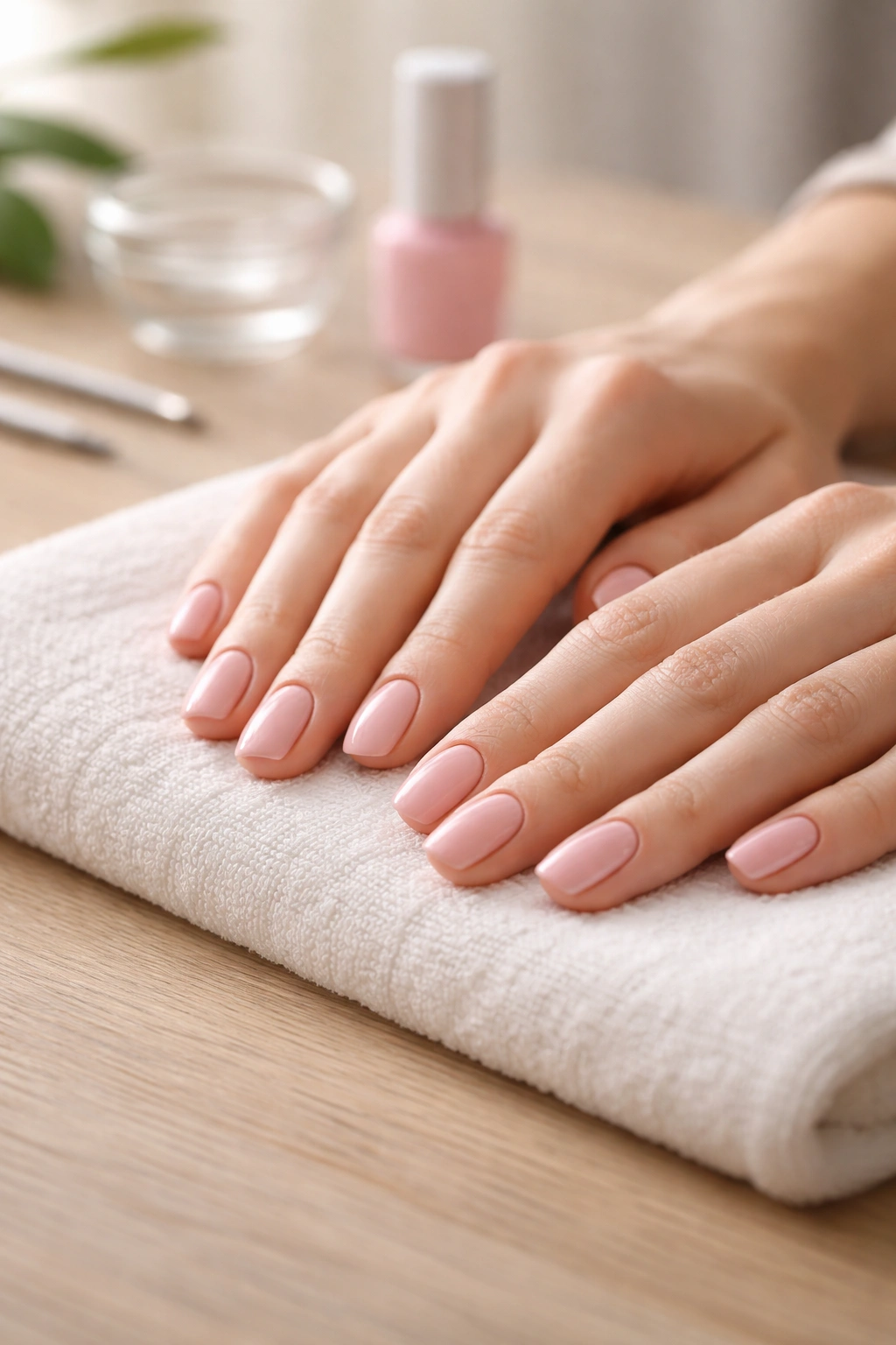 Hand resting during nail polish drying to prevent smudges