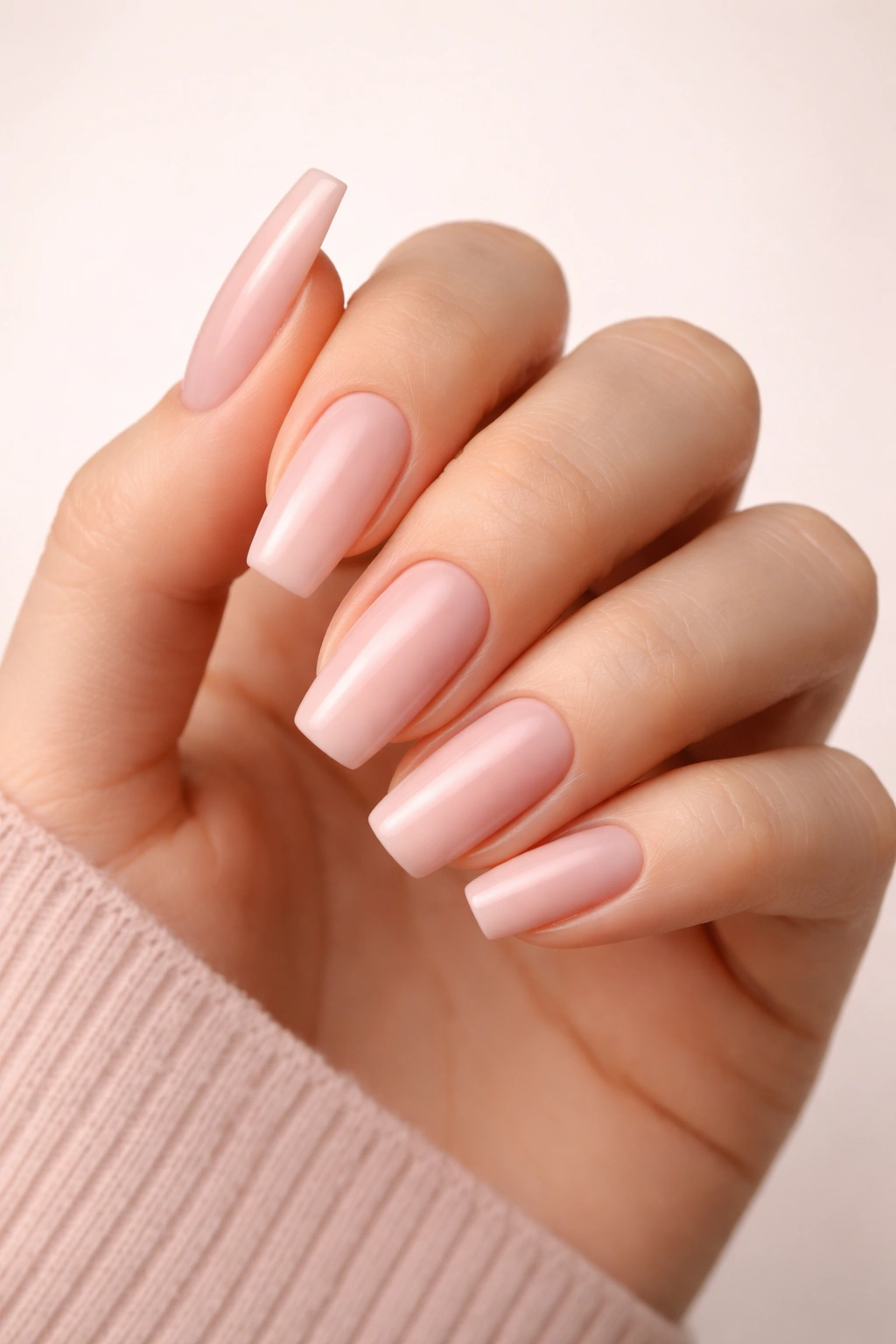 Hand close-up showing nail shape proportion relative to finger length