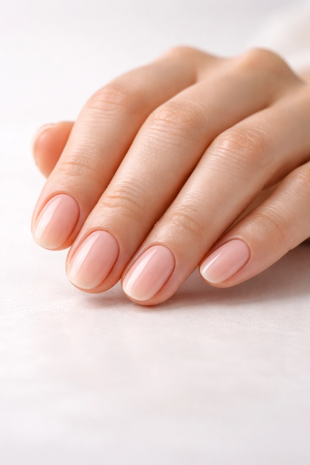 Close-up of a hand with healthy rounded nails moisturized