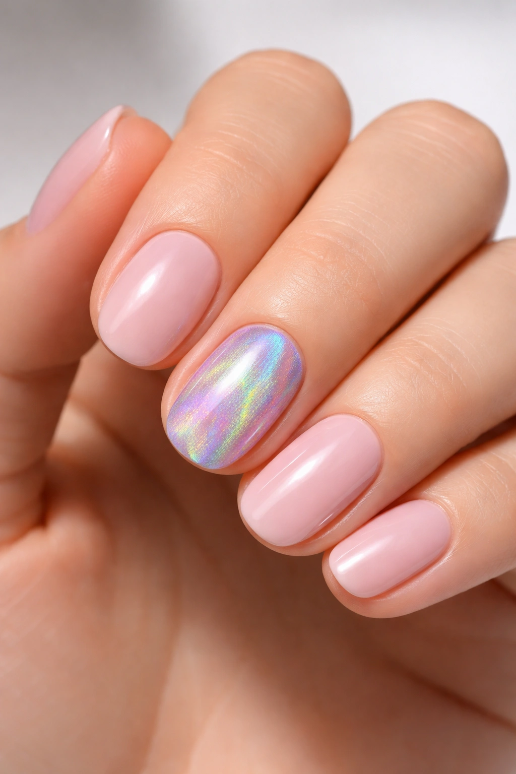 Nails with holographic accent among solid colors