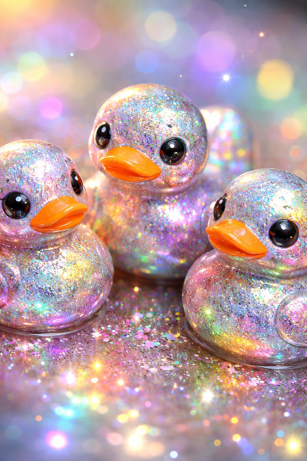 Holographic duck sparkles nail art