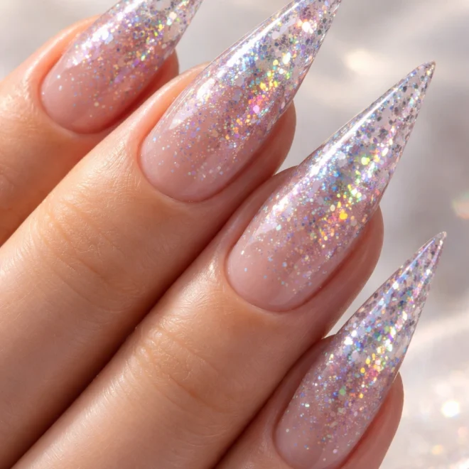 20 Glitter Stiletto Nail Ideas