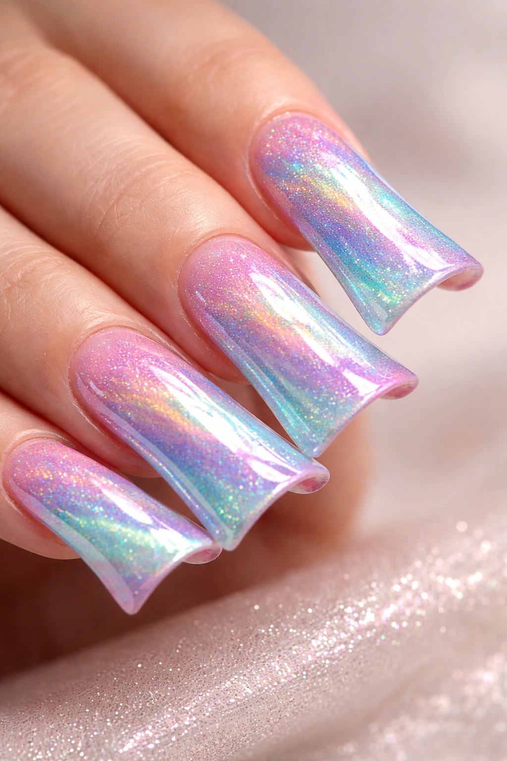 Duck nails with holographic gradient wave