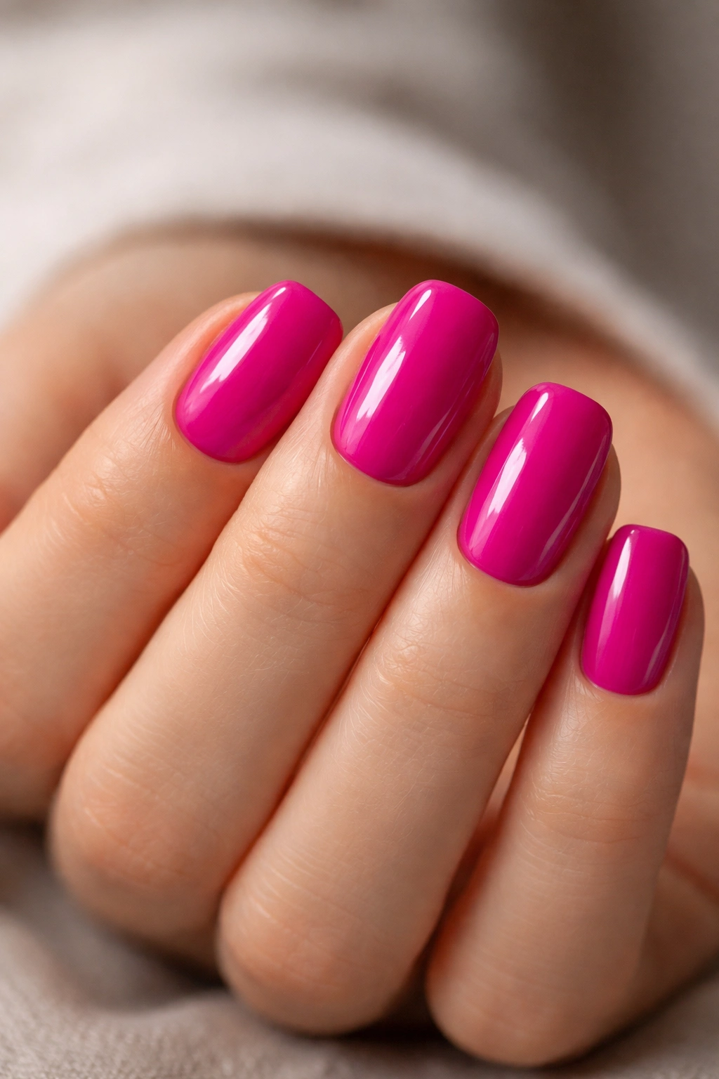 Hot fuchsia squoval nails with glossy finish