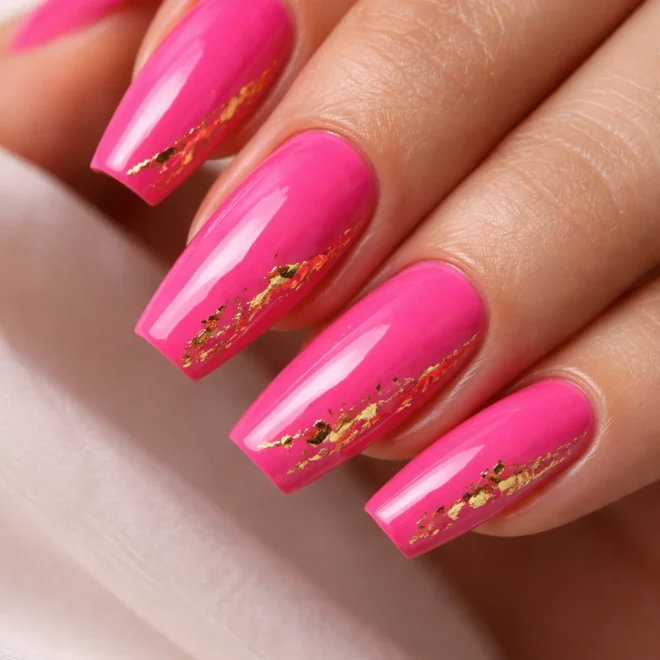 12 Hot Pink Coffin Nails for Medium Nails