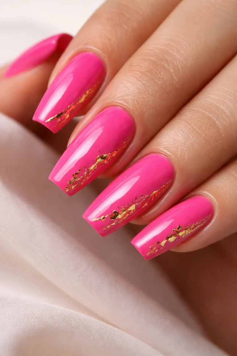12 Hot Pink Coffin Nails for Medium Nails