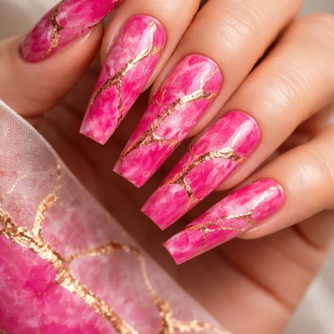 20 Hot Pink Coffin Nails for Long Nails