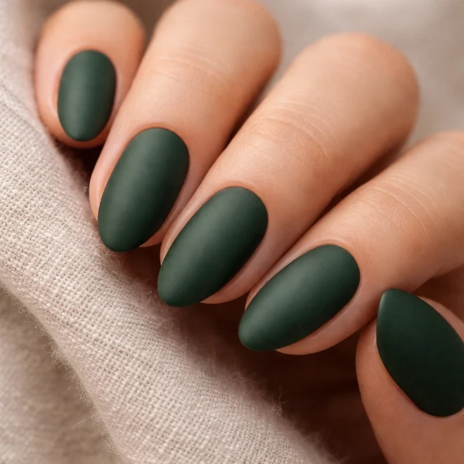 15 Short Dark Green Almond Nails Worth Trying