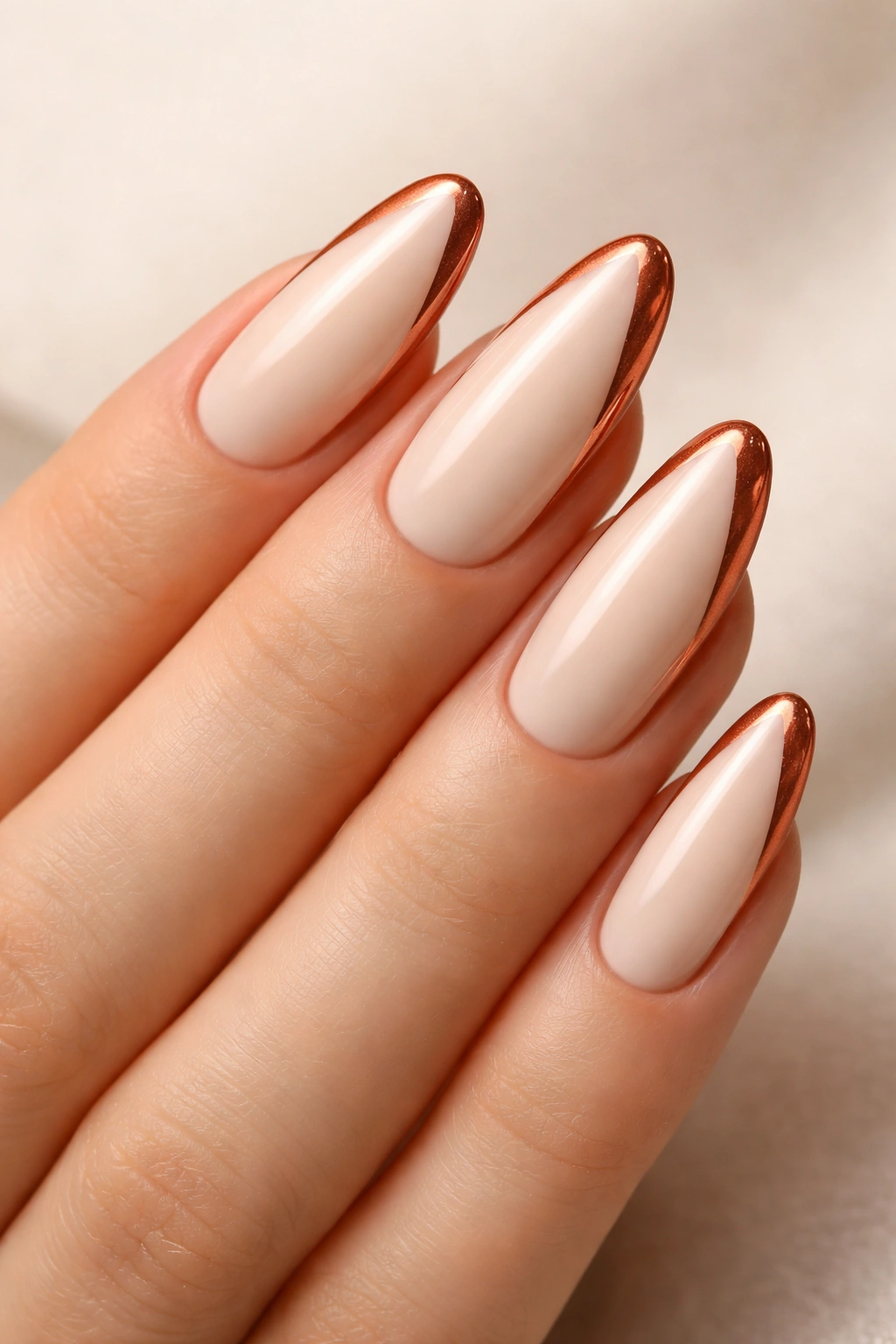 Ivory nails with copper side stripe.