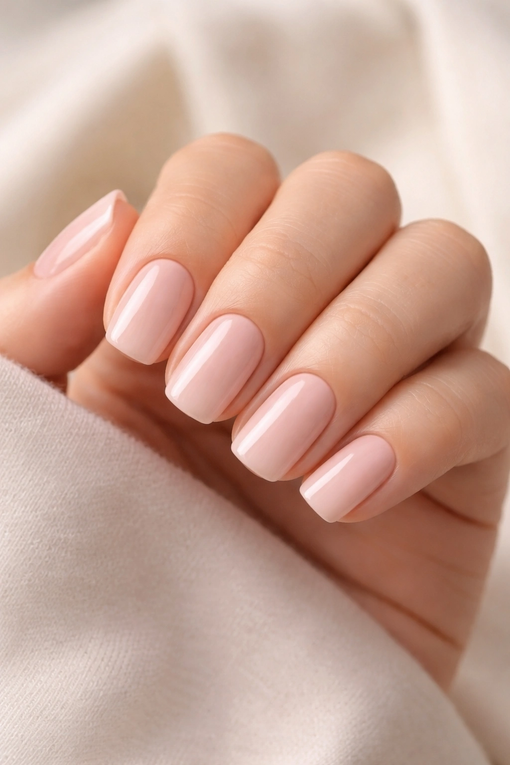 Editorial close-up of Jacqueline Maiben professional squoval nails on a hand