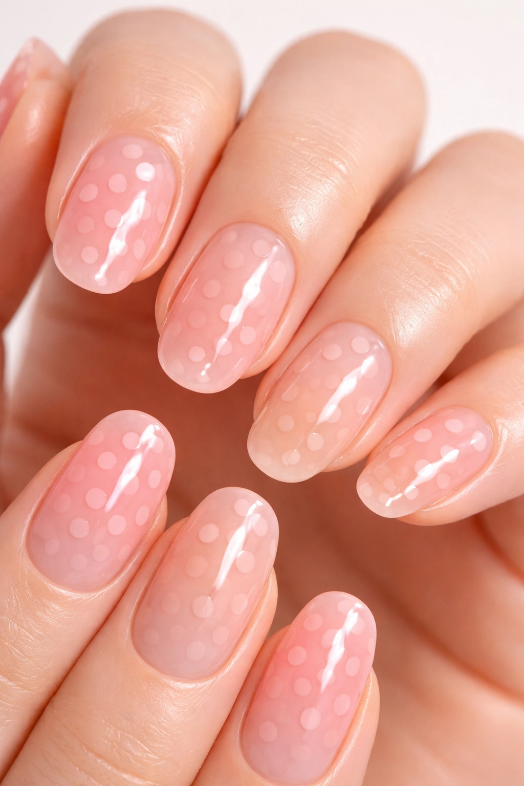 Jelly nail polka dots on translucent base with subtle gradient