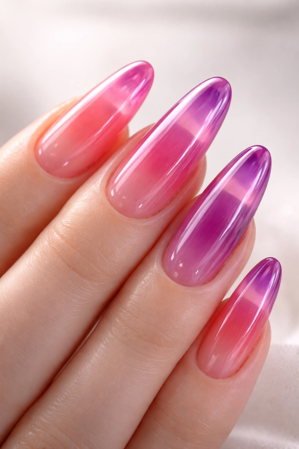 Translucent jelly nails with light-through color layers
