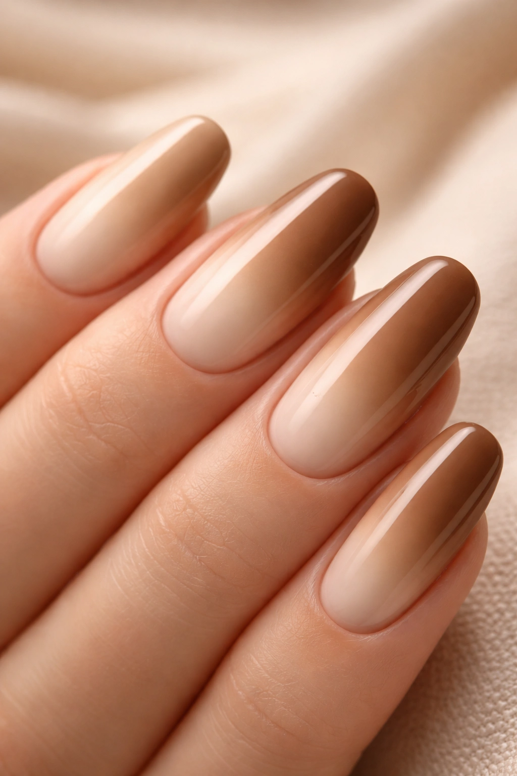 Latte ombre nails with cream to mocha gradient