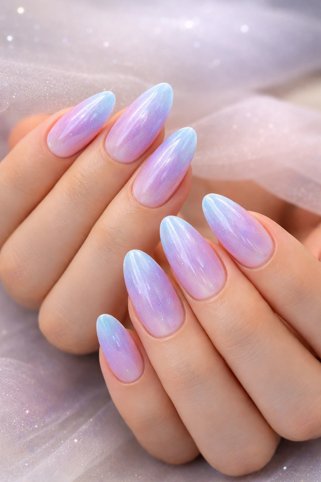 Nails with lavender and blue aura gradient
