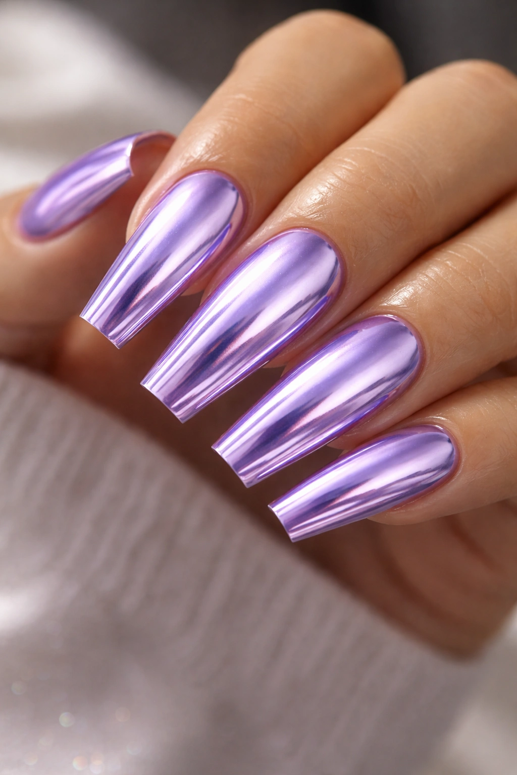 Lavender coffin nails with chrome mirror finish