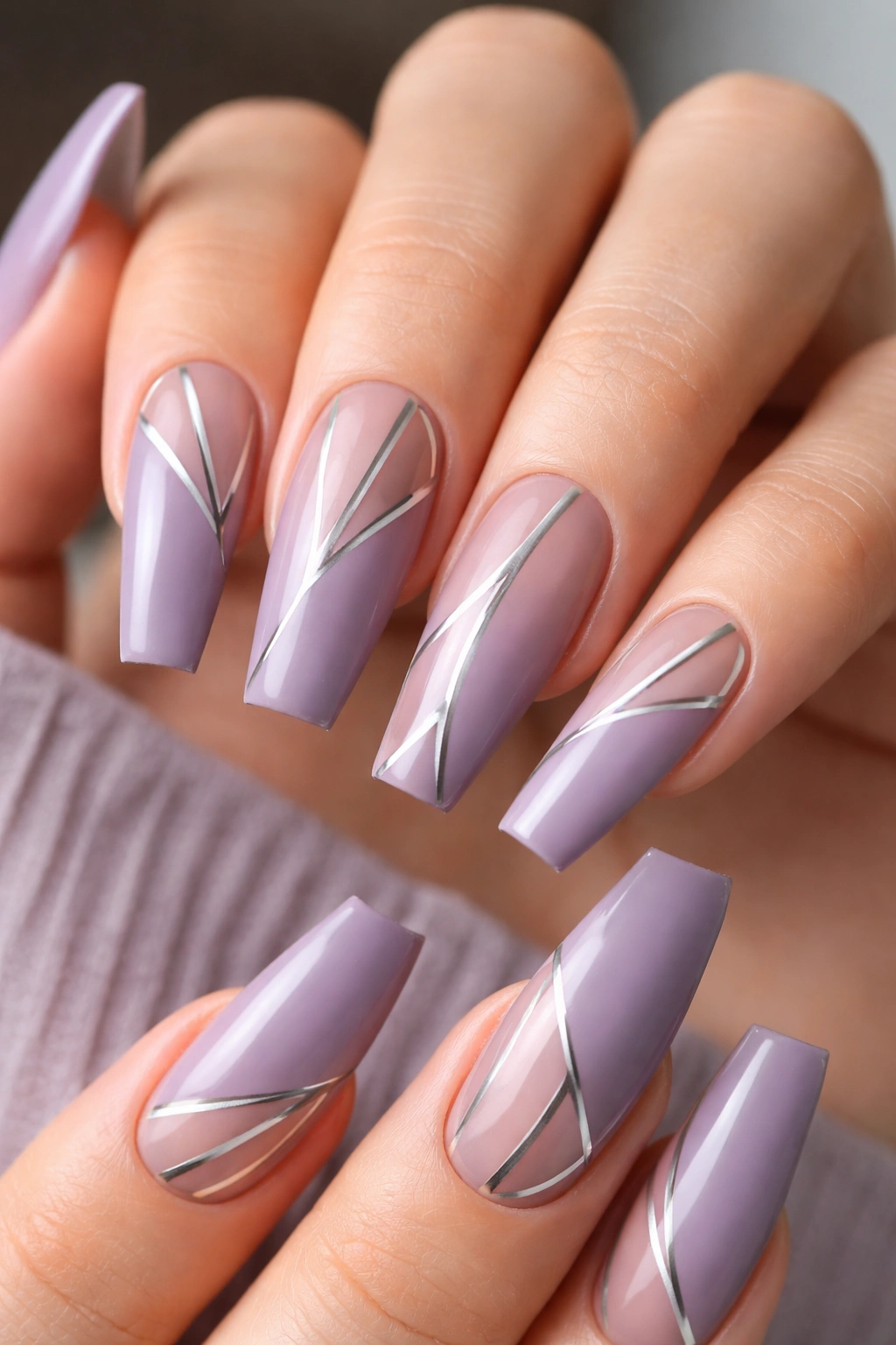 Dusty lavender coffin nail with geometric cutouts