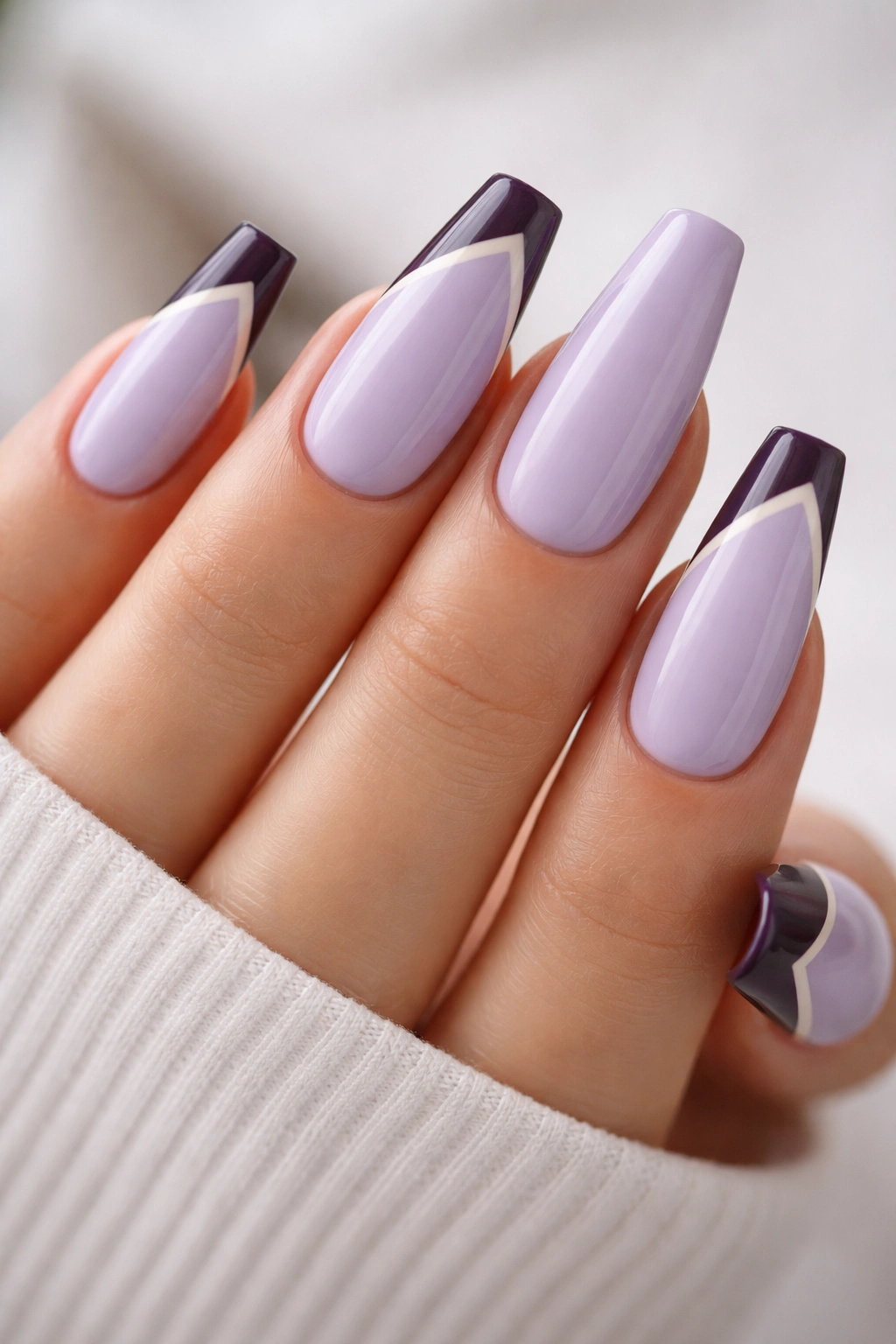 Lavender coffin nails with contrasting French tips