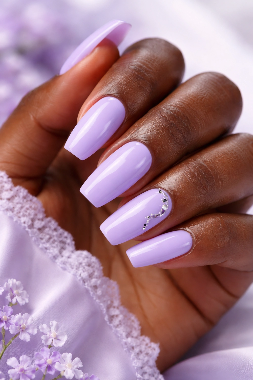 Dark skin with lavender nails