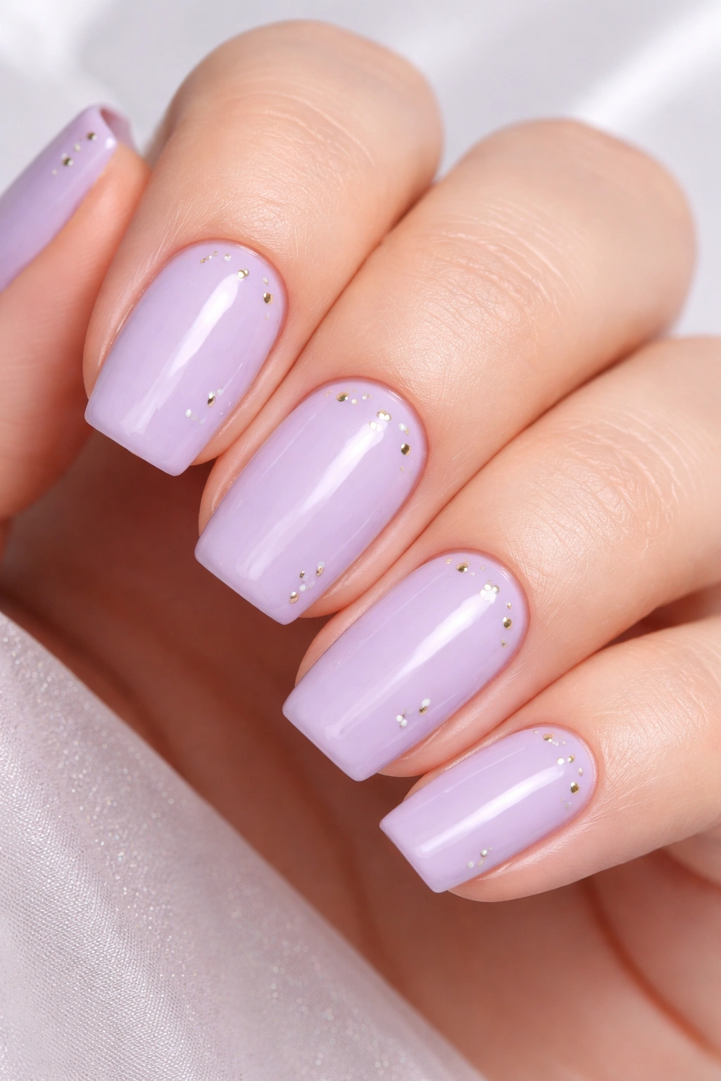 Lavender nails with tiny metallic accents