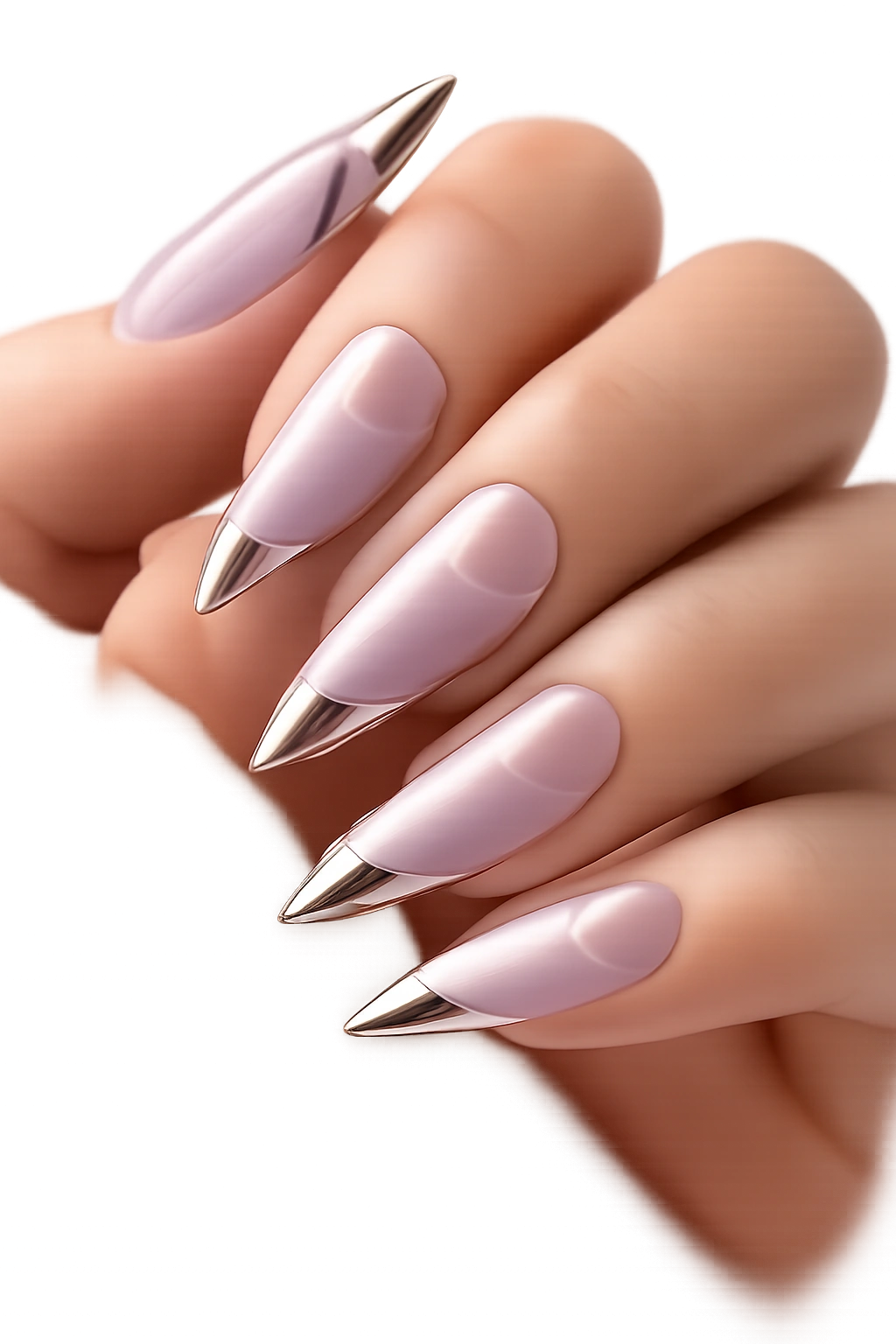 Lavender nails with negative space and metallic tips
