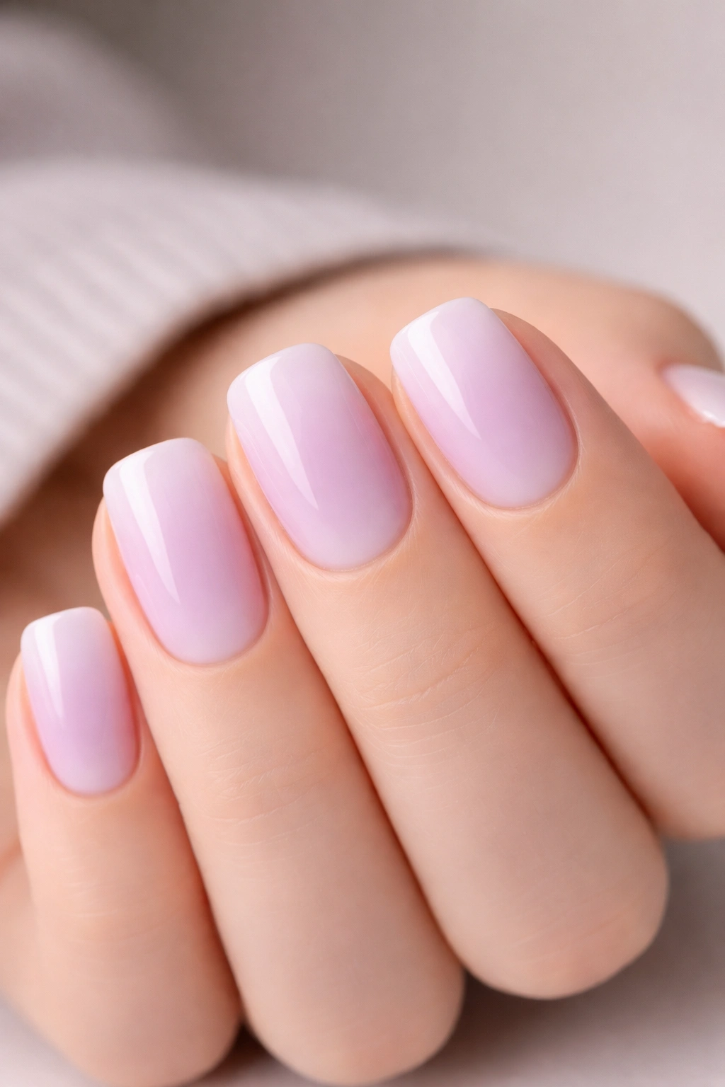 Soft lavender ombre nails with pale to white gradient