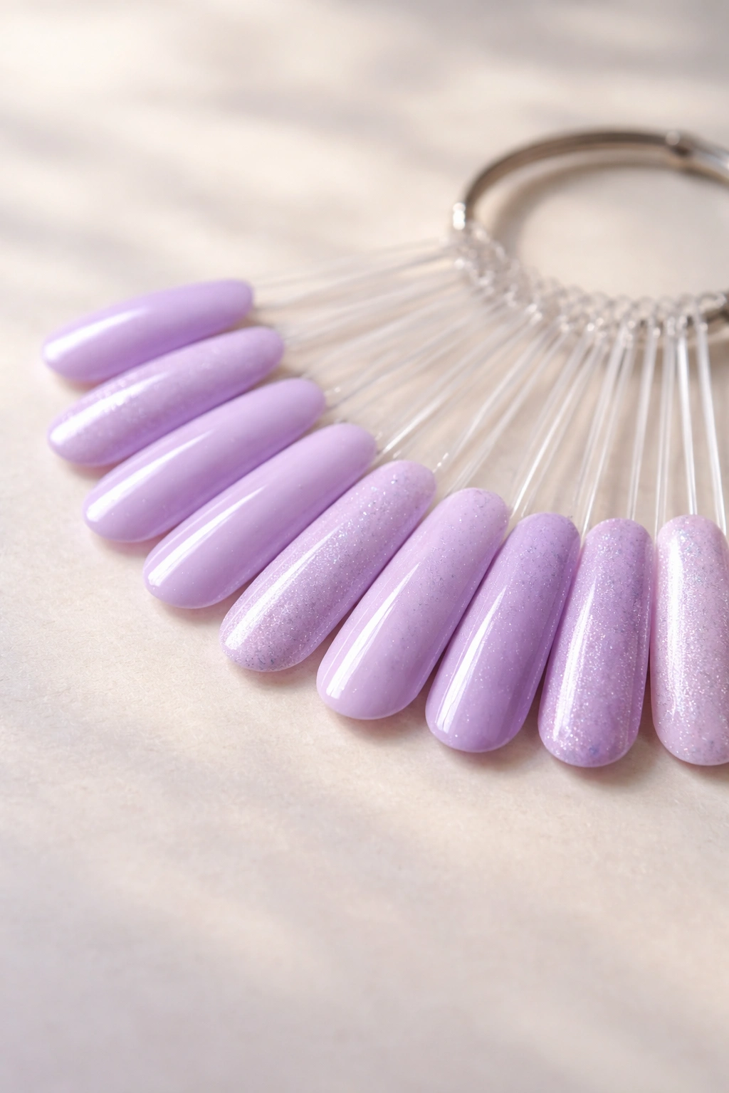 Lavender color swatches showing cool and warm tones for nail shade selection