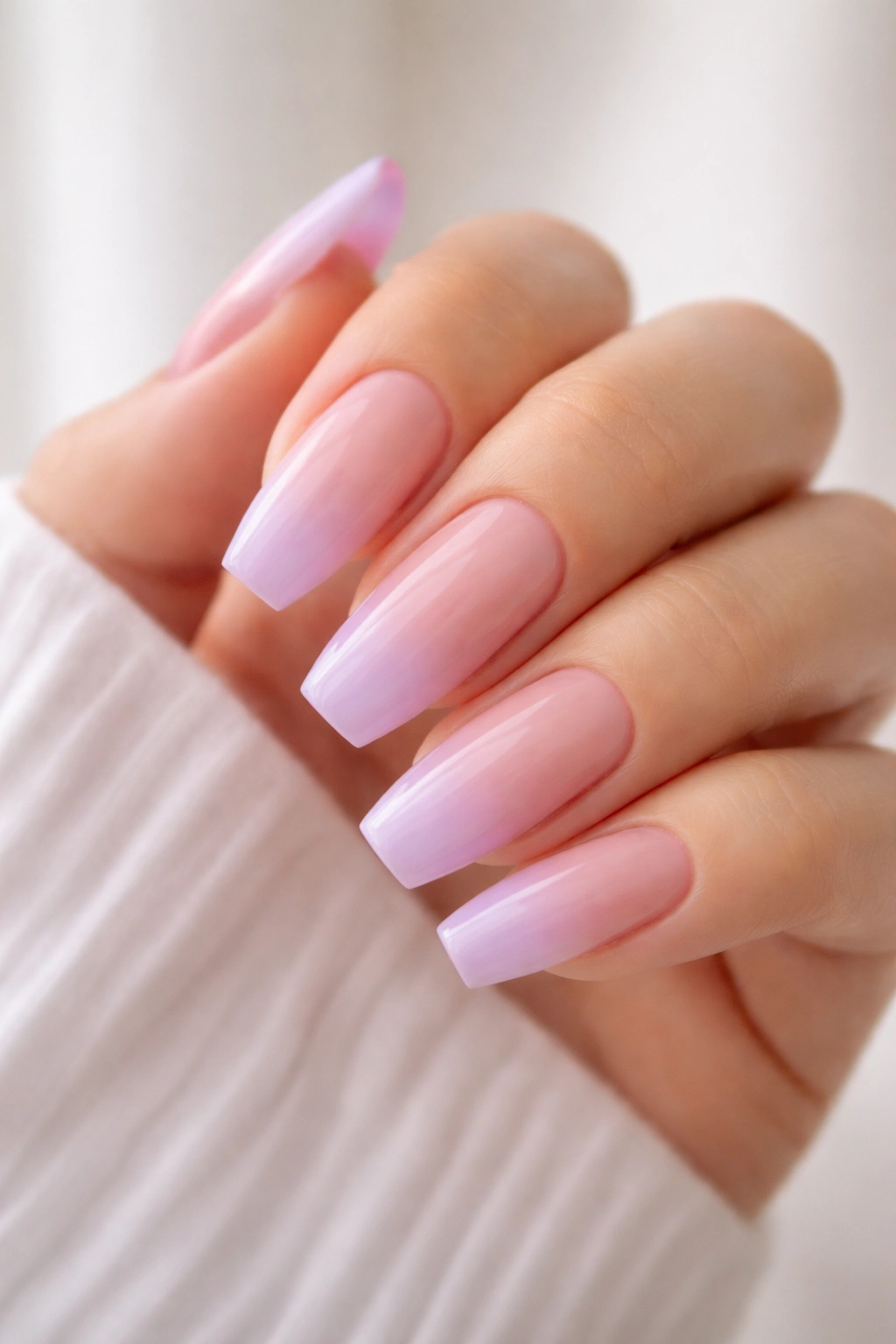 Lavender sherbet French fade nails on ballerina shape with lilac tip