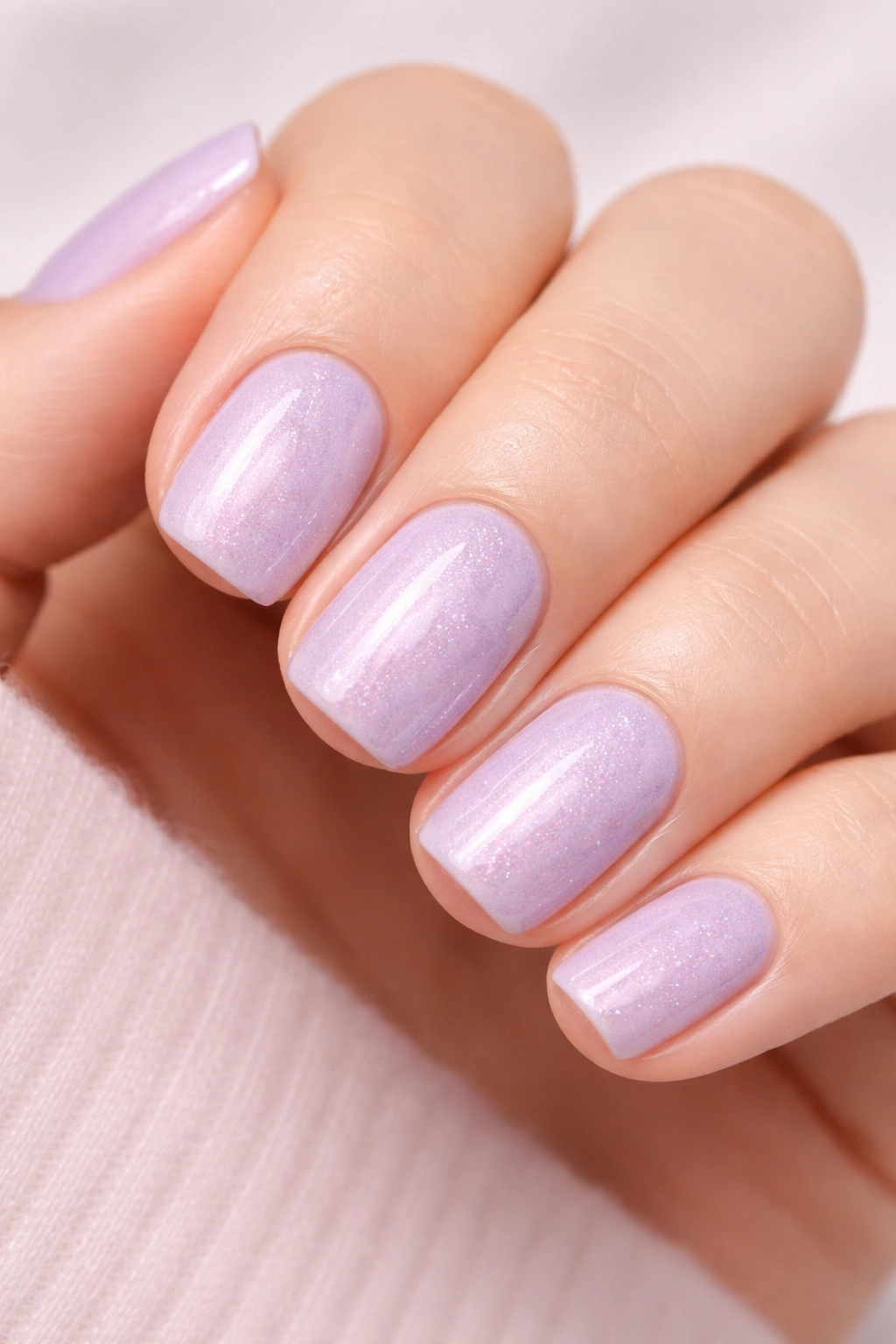 Soft lavender nails with a subtle shimmer finish