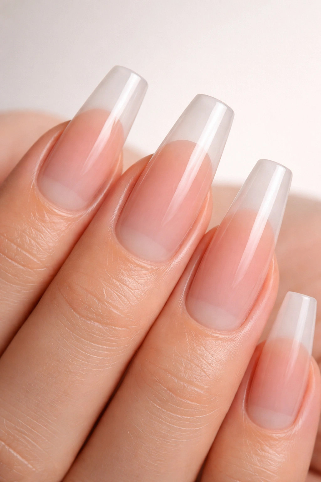 Hand with long coffin nails showing growth and taper