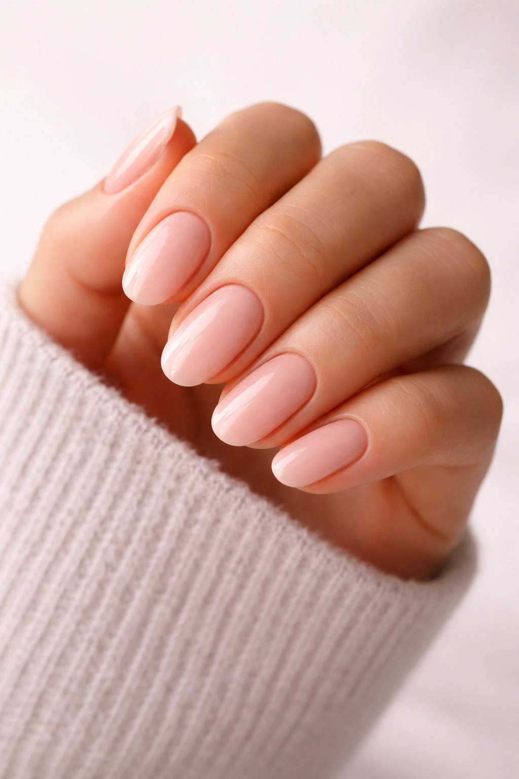 Close-up of a hand with medium-length oval nails